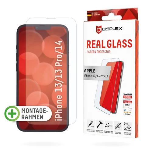 DISPLEX Real Glass Apple iPhone 13/13 Pro/14, 10H, EASY-ON, Schutzglas, BRANDNEU