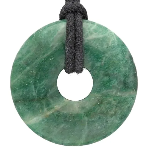 Lebensquelle Plus Edelstein Donut Ø 30 mm + Baumwollband | Naturstein Anhänger Halskette | Echte Heilsteinkette inkl. Band (Prasem)