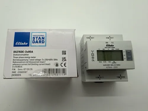 Eltako Stromzähler DSZ15DE-3x80A - Digitaler 3-phasiger Drehstromzähler für Hutschiene, beleuchtetes LC-Display und hohe Genauigkeit