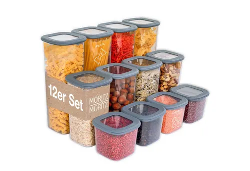 Moritz & Moritz Vorratsdose 12er Set mit Deckel, verschiedene Größen - Das Moritz & Moritz 12er Set Vorratsdosen bietet luftdichte Aufbewahrung für trockene Lebensmittel. Stapelbar und in praktischen Größen, sorgt es für Ordnung und Frische in deiner Küche.
