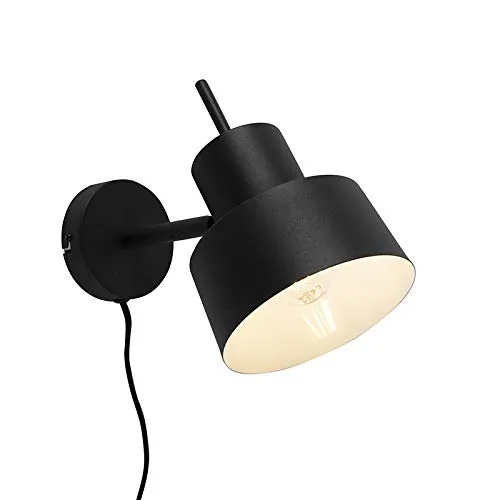Qazqa Retro Wandleuchte Chappie Schwarz 26cm - Stilvolle Wandleuchte mit E27-Fassung, ideal für Flur, Küche oder Wohnzimmer. Max. 60W, dimmbar mit passendem Leuchtmittel. Robuste Stahlkonstruktion verleiht jedem Raum Eleganz.