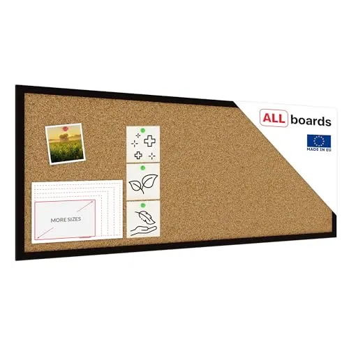 ALLboards Pinnwand mit Schwarzer Holz Rahmen 100x40cm Korktafel Korkwand Pinnwand Kork
