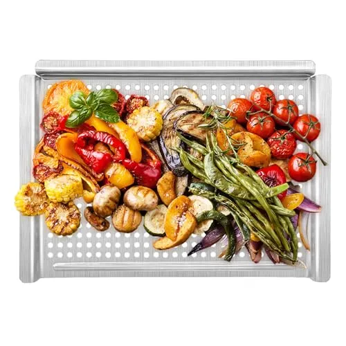 paxlloonge Grillkorb, Grillschale mit gelochtem Boden zum Grillen von Gemüse und Fleisch, 45 x 30 cm Grillschale Edelstahl sind Grillzubehör für Gas-, Elektro- und Kohlegrill
