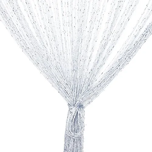 Vidillo Türvorhang, silberfarben, dekorativ, Seilvorhang, 100 x 200 cm, Wandpaneel, Fenster, Tür, Fransenraum, ideal für Fadentür, Moskitonetz, Raumteiler, Hochzeit, Weihnachten, Schlafzimmer (weiß)