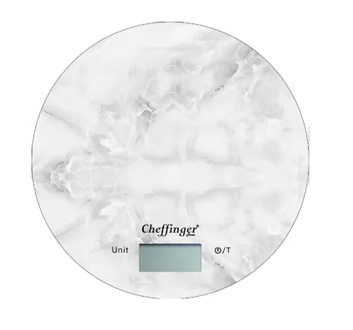 Cheffinger Küchenwaage 5 Kg LCD-Display Küchenwaage Glass Marmor Weiß Design Backwaage Waage
