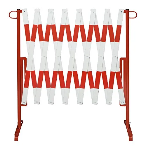 Scherensperrgitter, weiß mit roten Reflexstreifen, Ständer aus Stahlrohr, Stäbe aus Flachstahl 40/4 mm, Höhe 1000 mm, ausziehbar bis 4000 mm