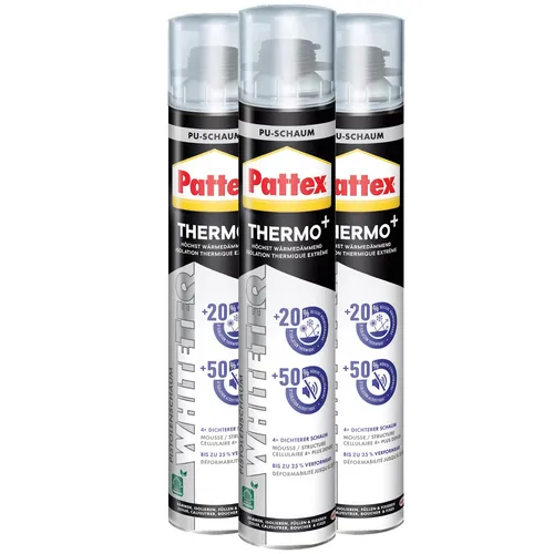 Pattex White Line Pistolenschaum, Wärme- und Schalldämmung, 3x750ml Dose