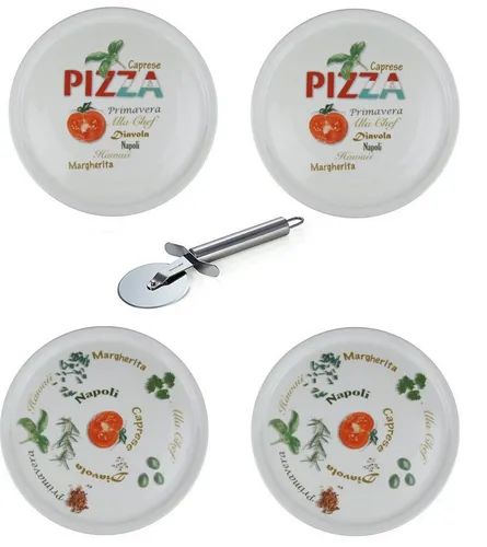 Retsch Arzberg Pizzateller Ø 30cm Set (4 St) - Hochwertige Porzellan Pizzateller, spülmaschinen- und mikrowellengeeignet, ideal für gesellige Abende und Pizzagenuss mit 2 verschiedenen attraktiven Dekoren.