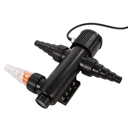 AquaForte GUV-209 UV-C Teichsterilisator - UV-Sterilisator für Teiche bis 8 m³, mit Schnellverschluss für einfache Reinigung und 3 Anschlüssen für flexible Installation. Schützt Fische vor Keimen und sorgt für klares Wasser.