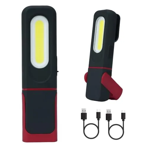 LED Arbeitsleuchte Akku 【2er Set】, COB Werkstattlampe mit Magnetfuß & Haken, 360° Drehbar Inspektionsleuchte mit 4 Modi & Akkuanzeige, TYPE-C Aufladbar Handlampe für Autoreparatur, Werkstatt, Camping