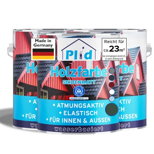 Holzfarbe 2,25l Moosgrün - Schnelltrocknend für Innen und Außen - Farben & Lacke - Hochwertige Holzfarbe mit atmungsaktiver, UV- und witterungsbeständiger Rezeptur, ideal für alle Holzflächen im Innen- und Außenbereich.
