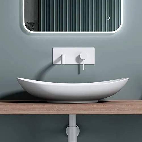 doporro Aufsatzwaschbecken 63x36x14cm Weiß Matt - Waschplätze mit hochwertiger Keramik und Nano-Versiegelung für einen effektiven Lotus-Effekt. Ideal für moderne Badezimmer und einfache Montage.