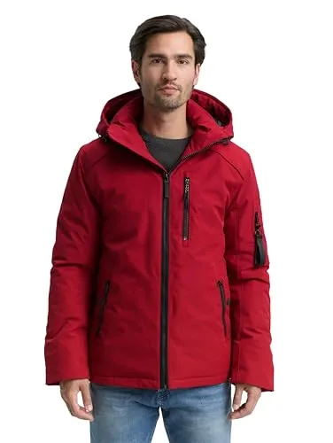 TOM TAILOR Herren 1047039 Winterjacke mit Abnehmbarer Kapuze - Funktionsjacke in Coach Red, wasserabweisend und mit praktischen Taschen für Handy und Schlüssel. Ideal für kalte Herbst- und Wintertage.