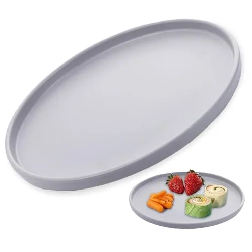 Tkxjry 25cm Rundes Tablett, Deko Tablett Rund, für Partys, Zuhause, Bars & Restaurants Speisen und Getränke (grau)