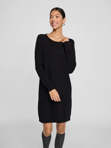Vila Clothes Damen Kleid VIRIL L/S Knit Dress - NOOS 14042768, Schwarz (Black) - Freizeitkleid, knielang und einfarbig für einen eleganten Look in Größe M.