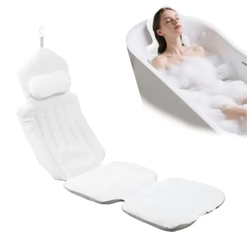 Badewannenkissen Ganzkörper mit Saugnäpfen,134x41cm Badekissen für Erwachsene, Sprudelmatte Badewanne Zubehör, Badewannenmatte mit Kissen für Whirlpool und Entspannung