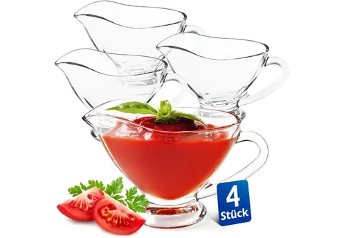 KONZEPT Dipschale Sauciere aus Glas, 2er/ 4er Set, 160 ml, (Transparente Soßenkanne mit Henkel, 4-tlg), Stabil, Ideal für Dressing, Sahne, Soße, Olivöl