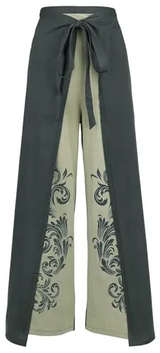 Black Premium by EMP Damen dunkelgrüne Stoffhose mit Wickelung und Schlitzen S-M