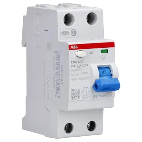 ABB 2CSF202101R1250 FI-Schutzschalter A 2polig 25A 0.03A 230V - FI-Schutzschalter für sicheren Personen- und Anlagenschutz, ideal für den Einsatz in Wohn- und Gewerbegebäuden.