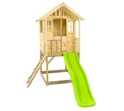 Zwerkules Spielhaus Villa 1 - Spielhaus aus FSC®-zertifiziertem Holz, ideal für kreative Rollenspiele mit Rutsche und individuellem Farbdesign. Perfekt für kleine Abenteurer!