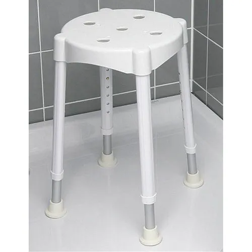 Russka Duschhocker Komfort - Behinderten-Bedarf, stabil und platzsparend mit 7-fach höhenverstellbaren Teleskopbeinen für individuelle Sitzhöhe von 46,5 bis 64 cm – ideal für Senioren und Personen mit Gleichgewichtsproblemen.