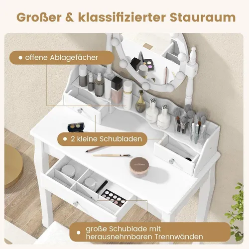 Eleganter Schminktisch mit LED-Beleuchtung und 3 Schubladen in Weiß