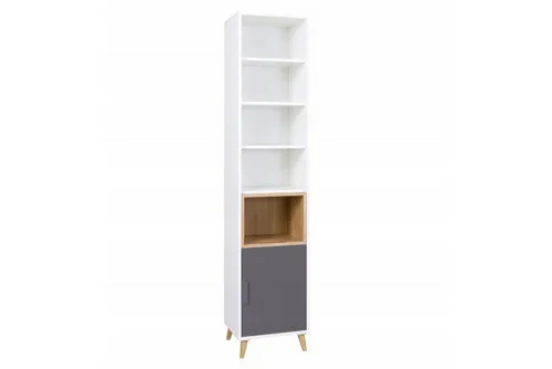Deine Möbel 24 Kinderregal JUSTIN 4 in Weiß Matt / Graphit / Grau / Eiche Scandi - Modernes Jugendregal JUSTIN 04 mit offenem und geschlossenem Stauraum. Ideal für jedes Jugendzimmer – robust, stilvoll und perfekt für Bücher und Deko. Gestalten Sie Ihr Traumzimmer mit der JUSTIN-Kollektion!