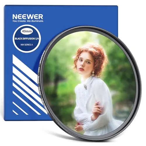 NEEWER 49mm Schwarz Diffusion 1/4 Filter Nebel Dreamy Soft Cinematic Effect Filter Ultra Slim Wasserabweisend Kratzfestes Optisches Glas Mehrere Nano Beschichtungen für Video/Vlog/Portrait Fotografie