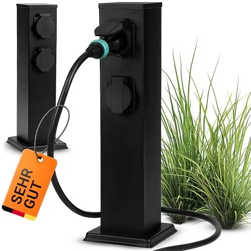 Retoo Gartensteckdose mit 4 Steckplätzen aus Edelstahl – Wetterfest und vielseitig