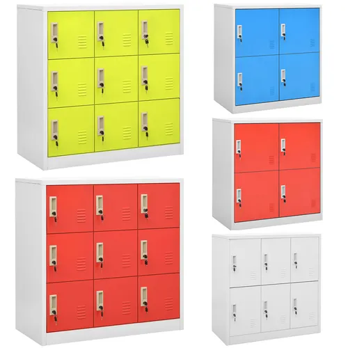 Büroschrank Metallschrank Aktenschrank - 6-fach Schließfächer - Spinde & Stahlschränke, mit 6 Schließfächern für optimale Organisation und in modernen Farben wie Hellgrau und Rot erhältlich.