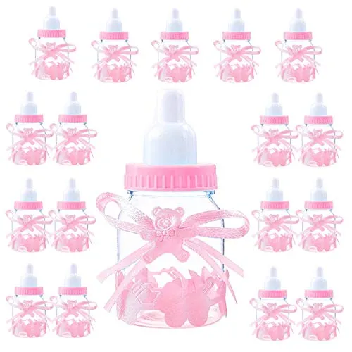 Madchen Süßigkeiten Box 18 Flasche Rosa, Babyparty Deko Mädchen, Baby Shower, Baby Party Pink Dekoration Box Gastegeschenke Taufe Geschenkpaket (4cm*4cm*9cm) -18 Stk-