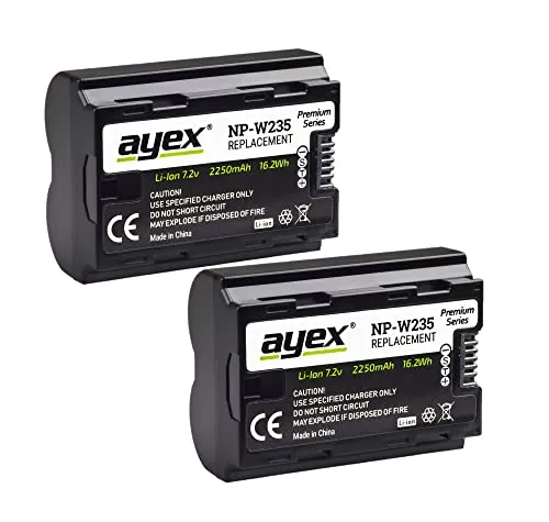 2x ayex NP-W235 Li-Ion Premium Ersatz-Akku für Fujifilm XT-4 und X-T5 - Akkus für Fujifilm Kameras, 2250 mAh Kapazität für längere Aufnahmezeiten und zuverlässige Leistung.
