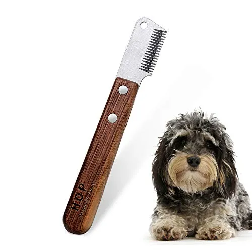 Hund Trimmmesser mit Holzgriff für Dackel und Terrier - Entfilzungsmesser für Hunde, ideal zum Zupfen und Entfernen von Unterwolle; langlebige Edelstahlklingen und ergonomischer Holzgriff für einfachen Gebrauch.