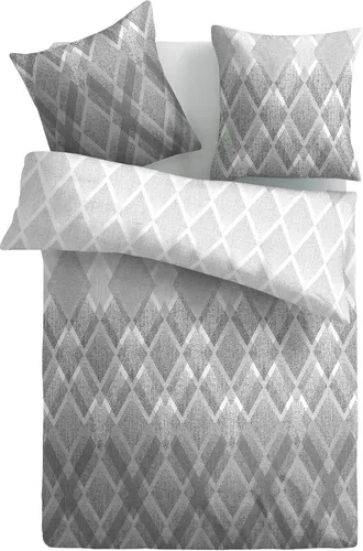 Bettwäsche 2-tlg. ( Raute Grau ) 100% Satin Baumwolle, 135x200cm und 80x80cm Set, kuschelig weicher Bettbezug - mit Reißverschluss