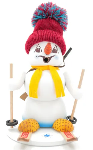 Kuhnert Erzgebirge Schneemann Räuchermann 19cm - Biathlon - Räucherfigur aus Holz, 19 cm hoch, ideal für die Weihnachtszeit und ein echter Blickfang für jedes Zuhause.