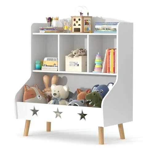 Garden 4 you Kinderregal, Bücherregal für Kinder, Kinderzimmerregal, Bücherregal Aufbewahrungsregal mit 3 offenen Fächern für Kinder, Spielzeug-Organizer für Spielzimmer (Weiß)