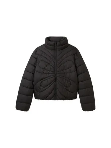 TOM TAILOR Denim Damen Lightweight Steppjacke mit Stehkragen - Deep Black, L - Feminine Übergangsjacke mit gestepptem Schmetterlings-Motiv und praktischen Eingriffstaschen. Hergestellt aus recyceltem Material für hohen Tragekomfort und eine stilvolle Optik.