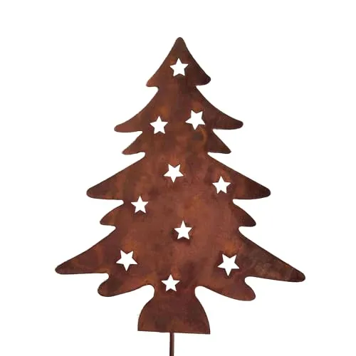 UNUS Gartenstecker Weihnachten Weihnachtsbaum, Metallstecker Garten Rost, Gartendeko Rostoptik, Rost Deko wetterfest für Garten, Terrasse, Balkon oder Zuhause
