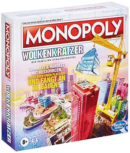 Monopoly Wolkenkratzer - Das Familien-Strategiespiel für 2-4 Spieler - Gesellschaftsspiel für ab 8 Jahre, strategisches Spielvergnügen mit modernem Wolkenkratzer-Design, ideal für spannende Familienspieleabende.