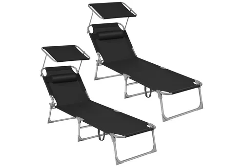 SONGMICS 2er Set Gartenliege, klappbar, 193x53x29cm, mit Kopfstütze schwarz - Praktisches 2er Set klappbarer Gartenliegen, leicht transportierbar und mit 4-fach verstellbarer Rückenlehne für optimalen Komfort. Ideal für entspannte Stunden im Freien!