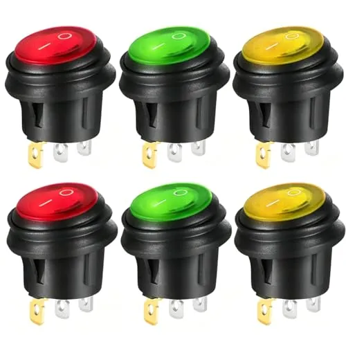 Gebildet 6Stücke Kippschalter mit LED 20A 12V-24VDC für Auto Boot Lastwagen Trailer KFZ, 3 Polig Wasserdicht Runde Wippschalter SPST, Taste Rocker Kippschalter (Rot/Gelb/Grün)