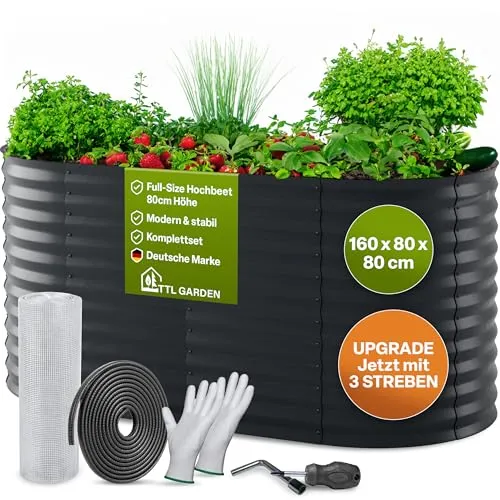 TTL GARDEN 160x80x80cm Elegance M Metall Hochbeet Anthrazit von TTL GARDEN
