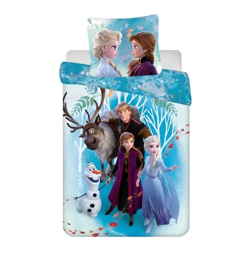 Disney Frozen Kinderbettwäsche von Jerry Fabrics, 160x200 cm - Bettwaren-Set für Kinder, bestehend aus 100% Baumwolle, ideal für magische Nächte mit Disney Frozen Motiven und OEKO-TEX zertifiziert für sicheren Schlaf.