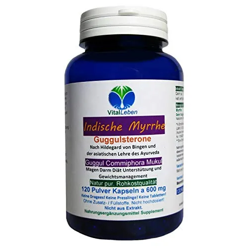 MYRRHE 120 Kapseln GUGGUL Indien - Ayurveda Guggulsterone EXTRA fein - Commiphora Mukul Premium Qualität. 100% NATUR PUR [OHNE ZUSATZSTOFFE - OHNE FÜLLSTOFFE] 26810-120