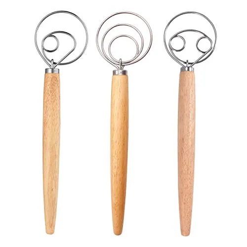 Dänischer Teig Schneebesen, DBAILY 3pcs Professionelle Danish Whisk Set Edelstahl Manueller Teigmischer für Küche Backen Kuchen Dessert
