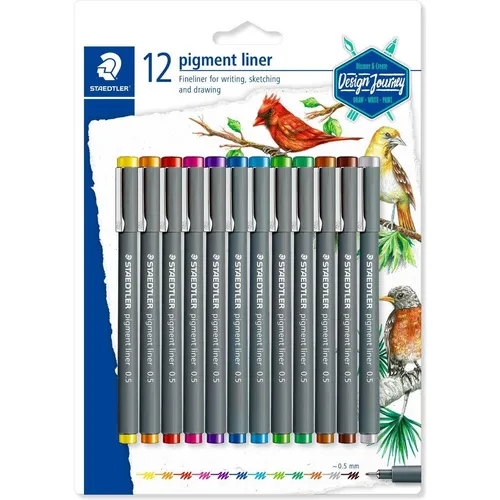 Staedtler Pigment Liner 308 Fineliner Set, 12 Farben - Schreibutensilien mit lichtbeständigen Tinten, ideal für präzise Zeichnungen und kreative Projekte. Enthält 12 lebendige Farben.