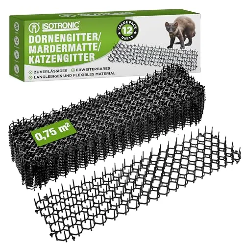 ISOTRONIC Katzenabwehr Mardermatte Dornengitter | Tier-Barriere für Garten & Möbel - Effektive Haustierabwehr für Innen und Außen, schützt Beete vor Katzen, Hunden und Mardern mit langlebigen Spikes. Einfach erweiterbar und montierbar.