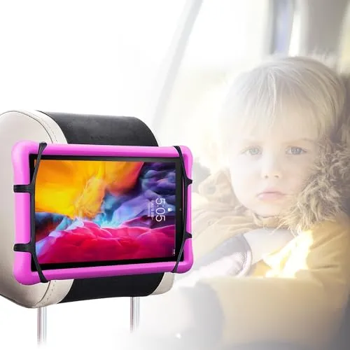 Wisebom Tablet Halterung Auto Schwarz, Universal Tablet Halter Kopfstütze mit Silikon Haltenetz Rutschfester, KFZ iPad Halter Verstellbare für Allen Kindle Fire Tablet Switch