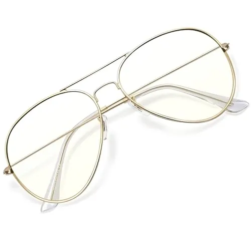 KANASTAL Groß Blaulichtfilter Brille Herren Damen Ohne Sehstärke Anti Blaulicht Blaufilter brille mit Premium Metallrahmen UV 400 Schutz für PC/Handy/TV/Gaming, Gold Rahmen