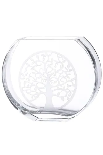 Casablanca by Gilde Tischvase Lebensbaum - Elegante Glasvase in Weiß, perfekt für stilvolle Blumenschmuck-Arrangements. Mit einer Höhe von 23 cm und einer geschliffenen Oberfläche setzt sie schöne Akzente in jedem Raum.